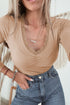 Lace Trim Sweetheart Neck Ruched Front Long Sleeve Top